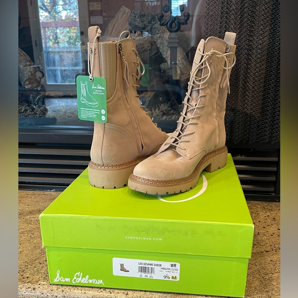 Sam Edelman Women's Beige Lace Up Boots